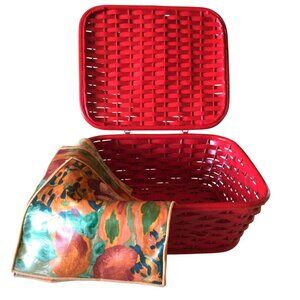 Red Woven Wooden Basket Hinged Lid Dresser Storage Accessory Box Philippines